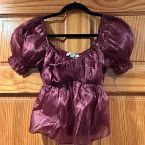 Purple Puff Sleeve Peplum Blouse
